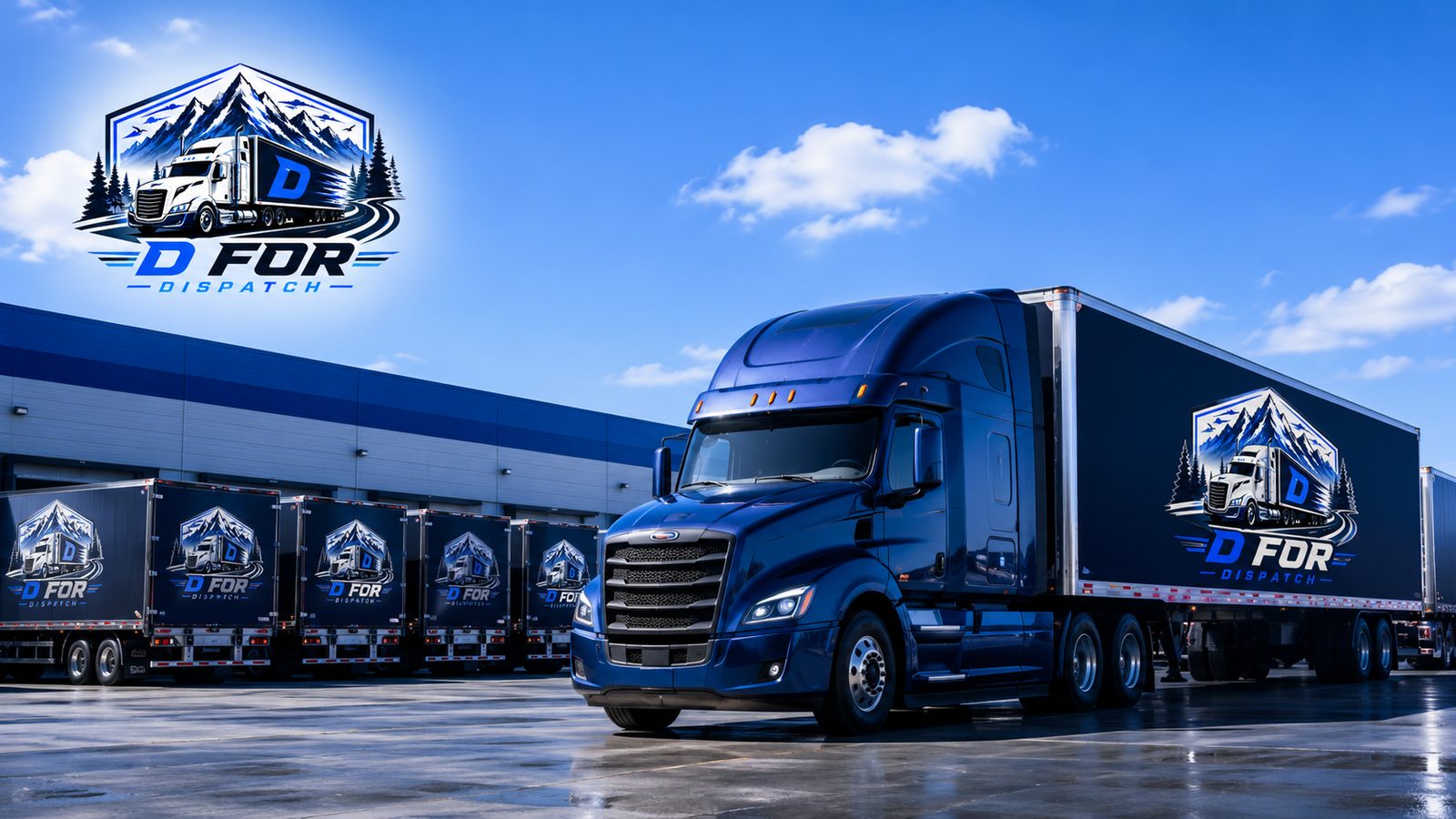 Blue trucks in a fleet yard